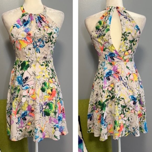 Express Watercolor Floral Fit & Flare Dress White - Picture 5 of 6